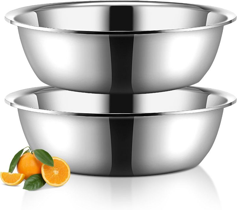 Photo 1 of 2 Pieces Stainless Steel Mixing Bowl Oversized All Purpose Steel Bowl Metal Bowl for Christmas Serving Baking Marinating Cooking 