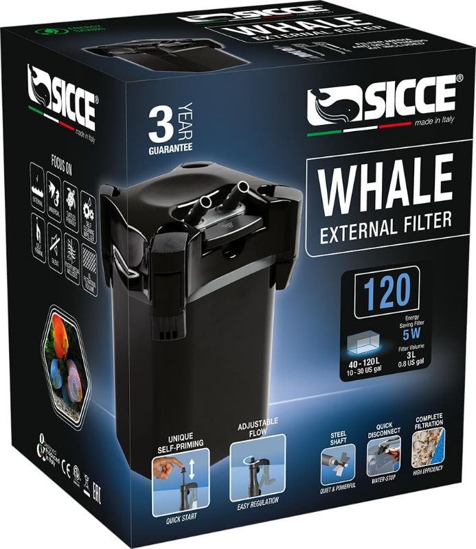 Photo 1 of (NON-REFUNDABLE) SICCE Whale 120 Aquarium Canister Filter 140 GPH | Ultra-Quiet External Aquarium Multi-Stage Filtration Filter for Both Freshwater and Saltwater Fish Tanks & Aquariums | Self Priming Quick Disconnect
