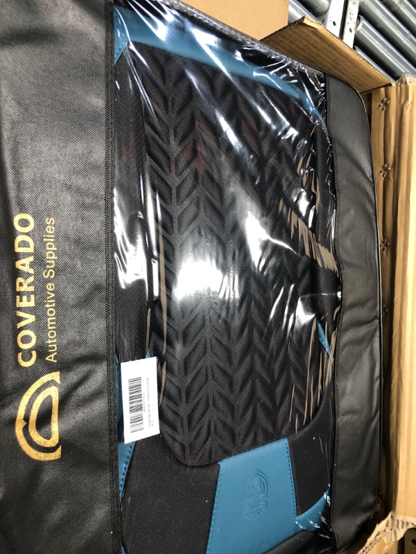 Photo 1 of Coverado Seat Covers, Breathable Faux Leather Car Seat Protectors with Embossed Grains, Universal Auto Cushions Full Set, Compatible with Most Cars, Sedans, SUVs and Trucks, Blue