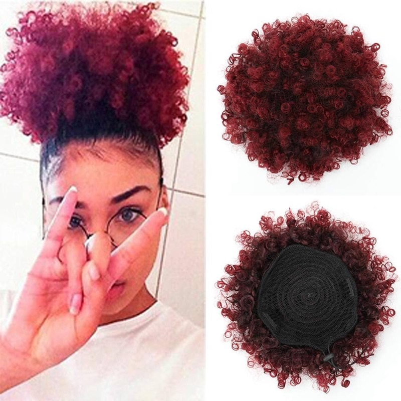 Photo 1 of THEMIS HAIR Afro Puff Drawstring Ponytail For Black Women, High Puff Drawstring Short Ponytail Bun For Short Natural Hair, Afro Kinky Curly Ponytail Hairpieces With Clip In Color T1B/118# 