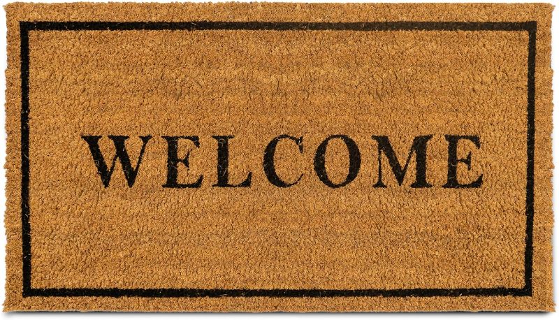 Photo 1 of PLUS Haven Coco Coir Door Mat with Heavy Duty Backing, Welcome Doormat, 17.5" x 30" Size, Easy to Clean Entry Mat, Beautiful Color and Sizing for Outdoor and Indoor uses, Home Décor
