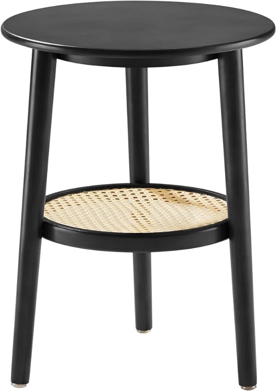 Photo 2 of *READ NOTES*Apicizon 2 Tier Round End Table, Black Rattan Nightstand Bedside Table with Storage, 15 x 19.3 Inches 1 Black