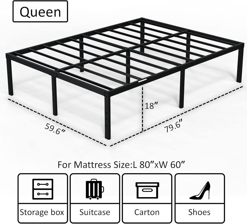 Photo 4 of (NON-REFUNDABLE) EMODA 7 Inch Queen Bed Frame No Box Spring Needed Heavy Duty Metal Platform BedFrame Queen Size with Steel Slats, Easy Assembly, Black Queen 7 Inch