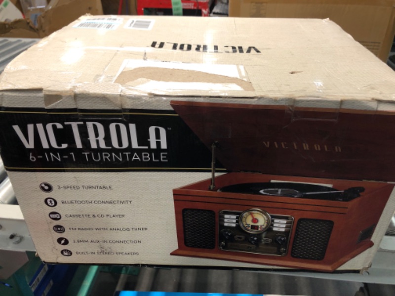 Photo 2 of **NON REFUNDABLE NO RETURNS SOLD AS IS**Victrola Nostalgic 6-in-1 Bluetooth Record Player & Multimedia Center with Built-in Speakers - 3-Speed Turntable, CD & Cassette Player, FM Radio | Wireless Music Streaming | Mahogany Mahogany Entertainment Center