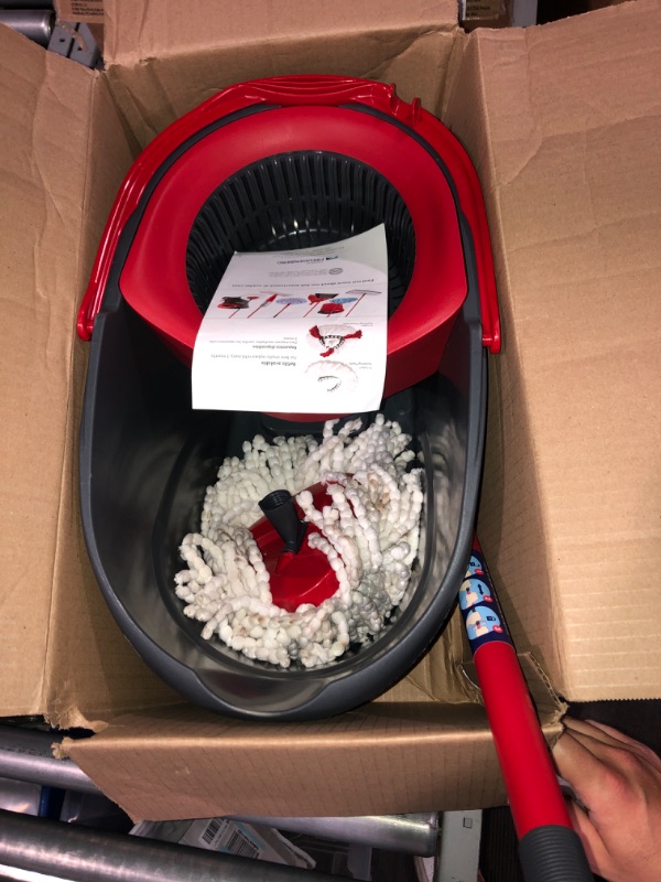 Photo 2 of (NON-REFUNDABLE) O-Cedar EasyWring Microfiber Spin Mop, Bucket Floor Cleaning System, Red, Gray Spin Mop & Bucket