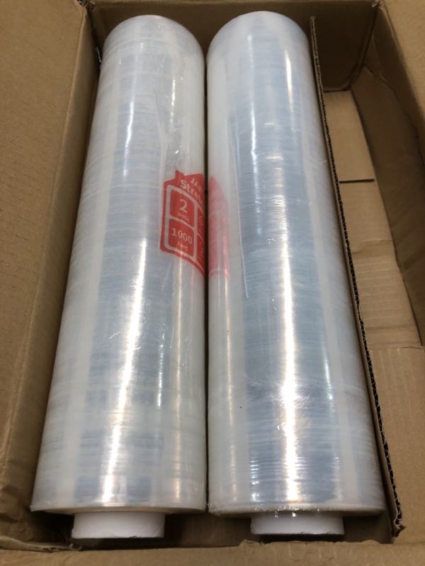 Photo 3 of JARLINK 2 Pack Stretch Film, 15" x 1000ft Shrink Wrap for Pallet Wrap, Industrial Strength Stretch up to 650% Stretch with Handles, Self Adhering Packaging Heavy Duty Film for Moving, 68 Gauge, Clear