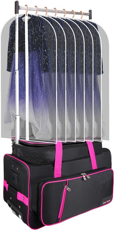 Photo 1 of Dance Bag Suitcase, 23inch-Pro-Pink, Garment Rack Duffel for Travel, Waterproof, TSA-Approved, Rolling Luggage with Drop-Bottom Upright Storage