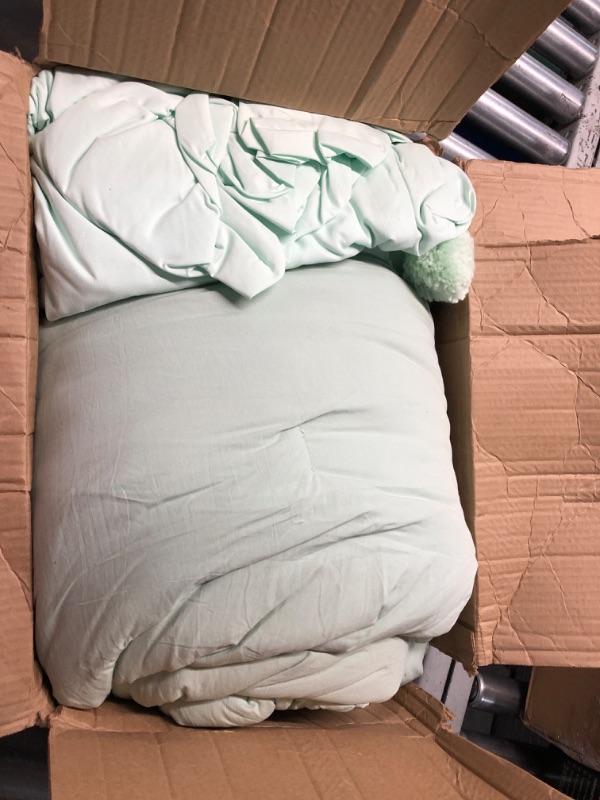 Photo 2 of **prev used**Geniospin Sage Green Full Comforter Set 8 Pieces, Bed in a Bag Queen with Comforters, Sheets, Pillowcases & Shams, Boho Pom Design, All Season Down Alternative Bedding Sets (Full, 80x90 Inches) Sage Green Full (80"x90")