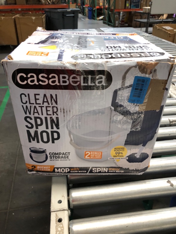 Photo 3 of Casabella Clean Water Spin Mop with 2-Bucket System, Spin Mop and Mopping Bucket Set with Refill, Blue/White