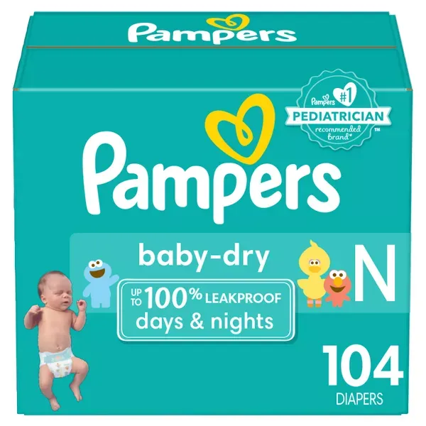 Photo 1 of Diapers Size Newborn/Size 0 (< 10 lb), 104 Count - Pampers Baby Dry Disposable Baby Diapers, Super Pack with Diapers Newborn/Size 1 (8-14 lb), 252 Count and Amazon.com Gift Card in a Mini Envelope