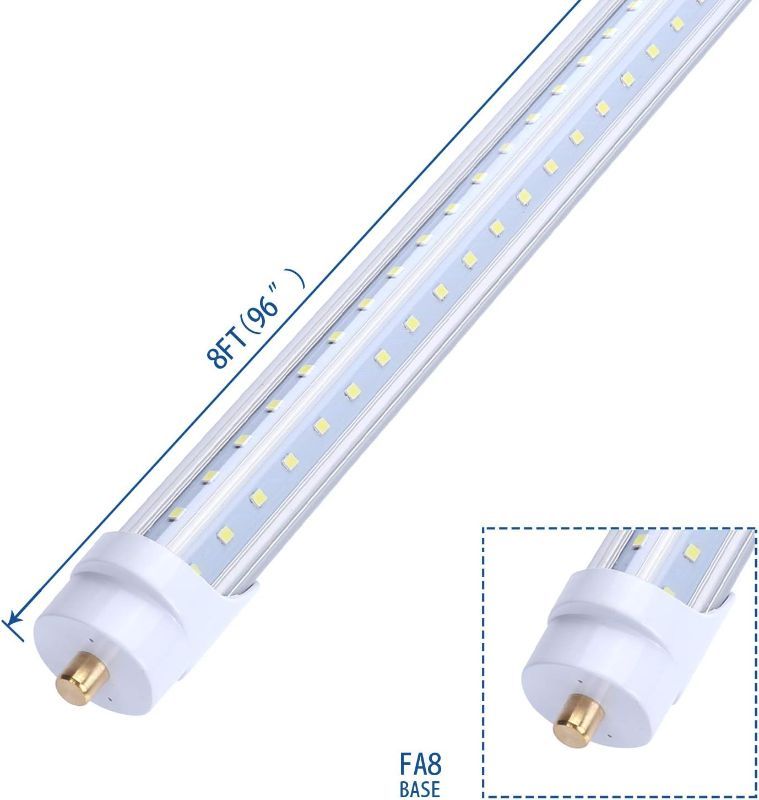 Photo 1 of T8 8FT LED Tube Light 8 Foot,Need Bypass Ballast, 65W V Shaped Single Pin FA8 Base,6000K Cool White, (Replace 150W LED Fluorescent Bulbs),Dual-Ended Power AC 85-277V