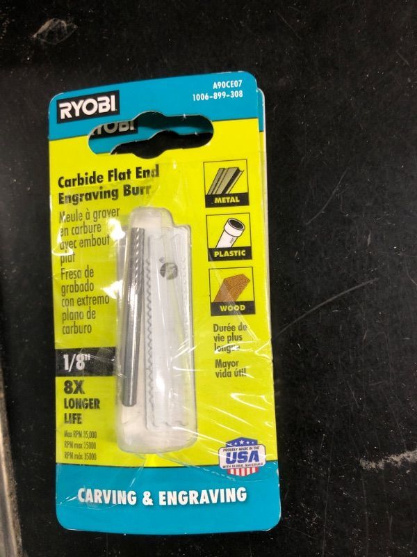 Photo 1 of **nonrefundable**bundle of 2** Ryobi Rotary Tool 1/8 in. Carbide Flat End Engraving Burr (For Metal, Plastic and Wood)
