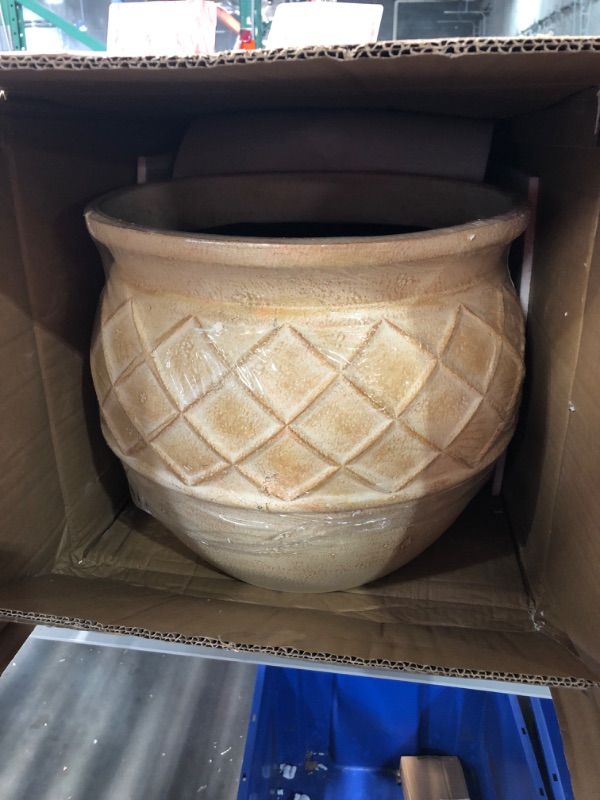 Photo 2 of **nonrefundable**bundle of 2**allen + roth Round 15-in W x 12.5-in H Off-white Mixed/Composite Traditional Indoor/Outdoor Planter
