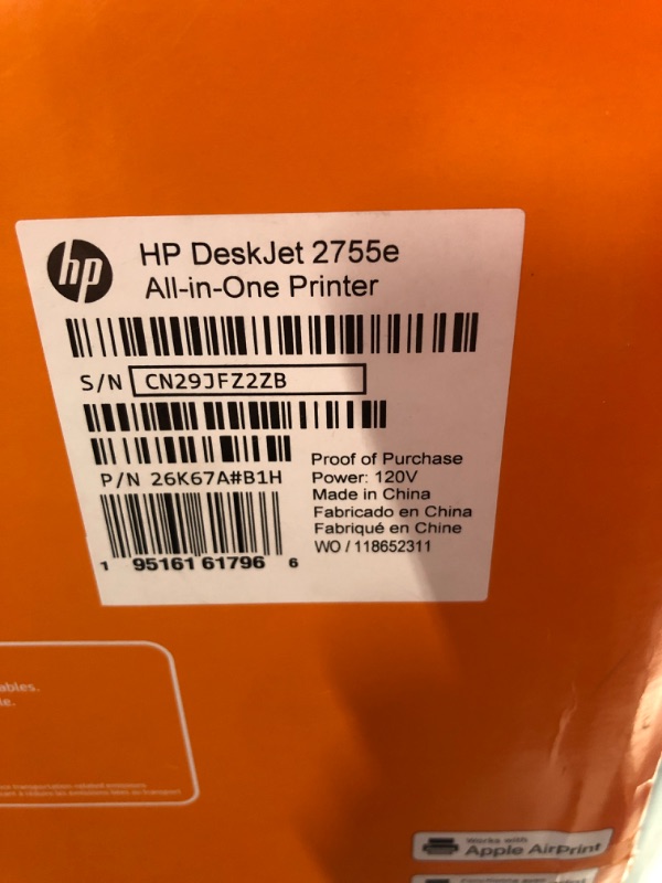 Photo 2 of HP DeskJet 2755e Wireless Color All-in-One Printer with bonus 6 months Instant Ink (26K67A)