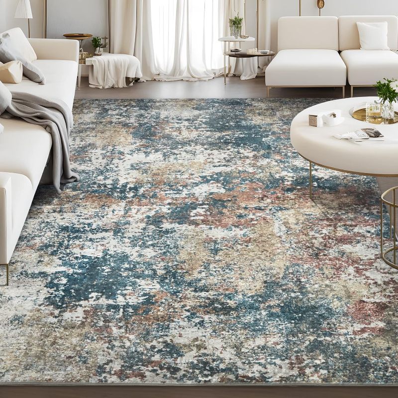 Photo 1 of Area Rug Living Room Rugs: 8x10 Indoor Soft Fluffy Rug Abstract Carpet for Bedroom Kitchen Dining Room Floor Washable Plush Throw Large Accent Rug Home Office Nursery Decor - Gray/Brown