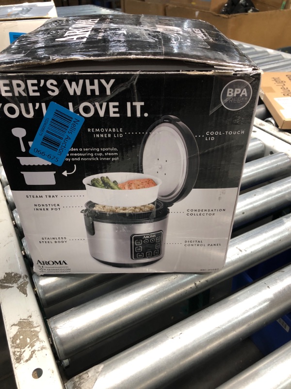 Photo 3 of **small dent on back**prev used**Aroma Housewares ARC-914SBD Digital Cool-Touch Rice Grain Cooker and Food Steamer, Stainless, Silver, 4-Cup (Uncooked) / 8-Cup (Cooked) Basic