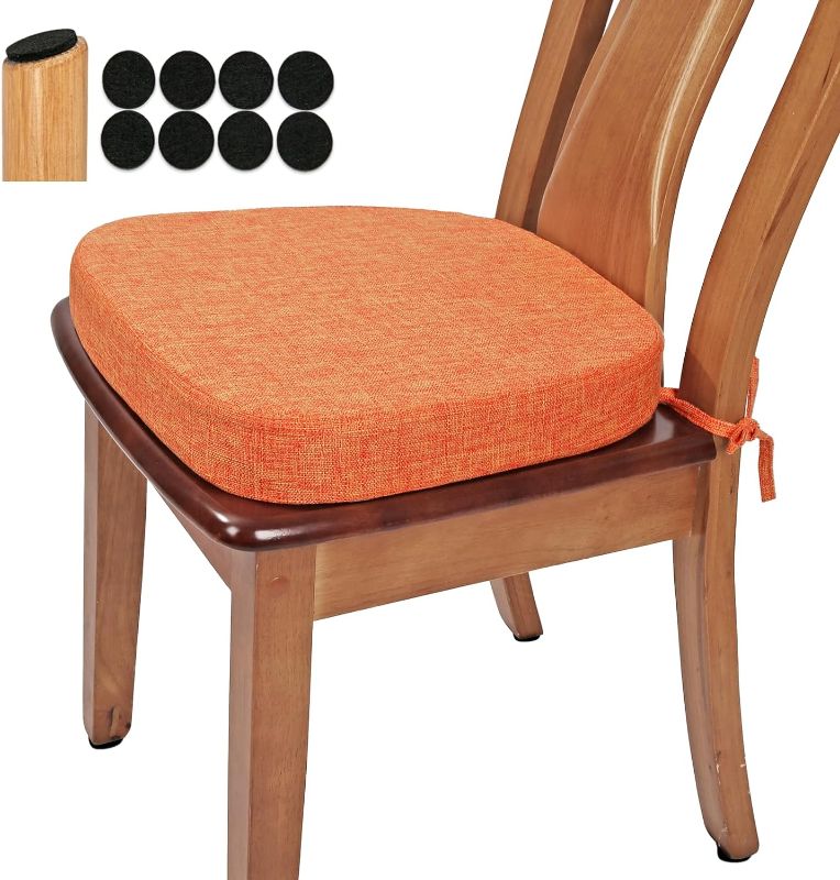 Photo 1 of BUYUE Thickened 2.5" Original Linen Dining Chair Cushion, U-Shape High Density Foam Comfortable Chair Pad for Kitchen, Slip Resistant Indoor Seat Cushion (1 piece, Orange), 16" x 18"