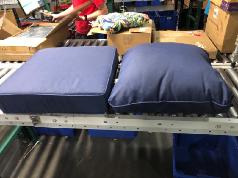 Photo 2 of **as a rip in the seat**see pictures**Favoyard Outdoor Deep Seat Cushion Set, 24 x 24 Inch Rainproof & 3-Year Fade Resistant Patio Furniture Cushions, Removable Seat Bottom & Back Cushion covers with Ties for Chair, Sofa, Couch, Blue