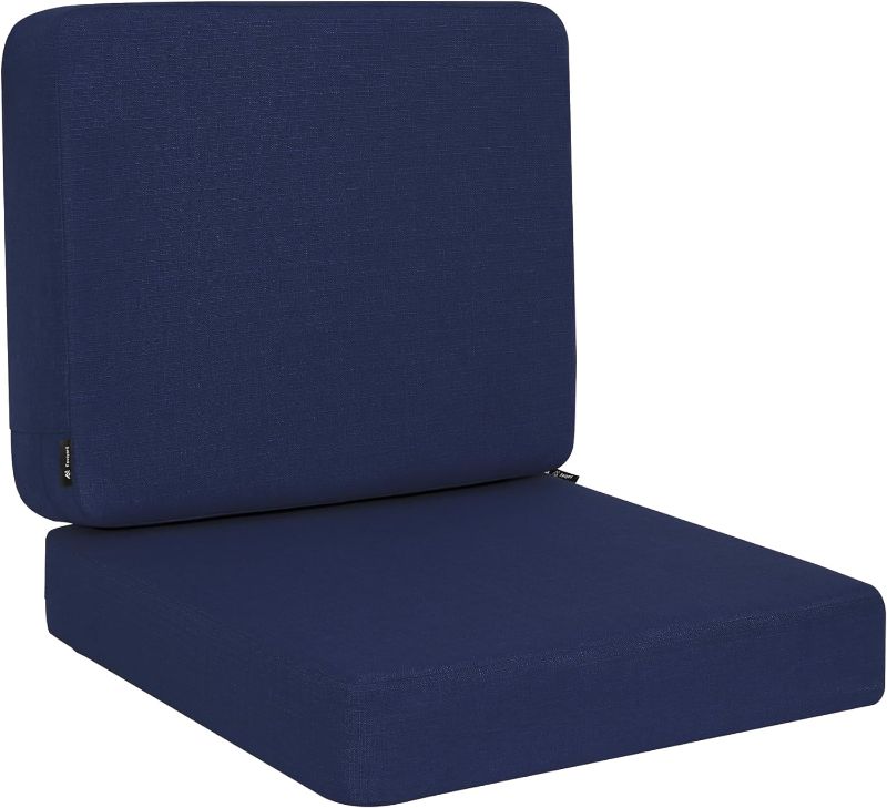 Photo 1 of **as a rip in the seat**see pictures**Favoyard Outdoor Deep Seat Cushion Set, 24 x 24 Inch Rainproof & 3-Year Fade Resistant Patio Furniture Cushions, Removable Seat Bottom & Back Cushion covers with Ties for Chair, Sofa, Couch, Blue