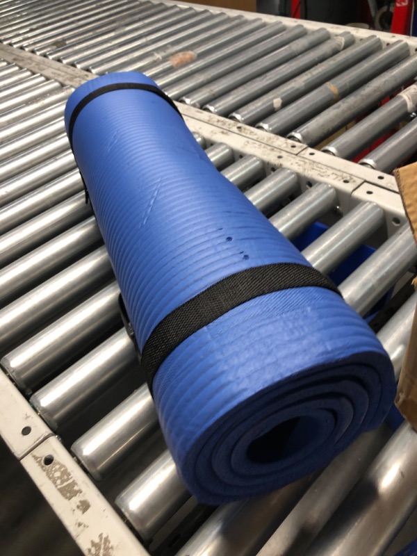 Photo 2 of **prev used**BalanceFrom All Purpose 1/2-Inch Extra Thick High Density Anti-Tear Exercise Yoga Mat with Carrying Strap and Yoga Blocks Blue Mat Only