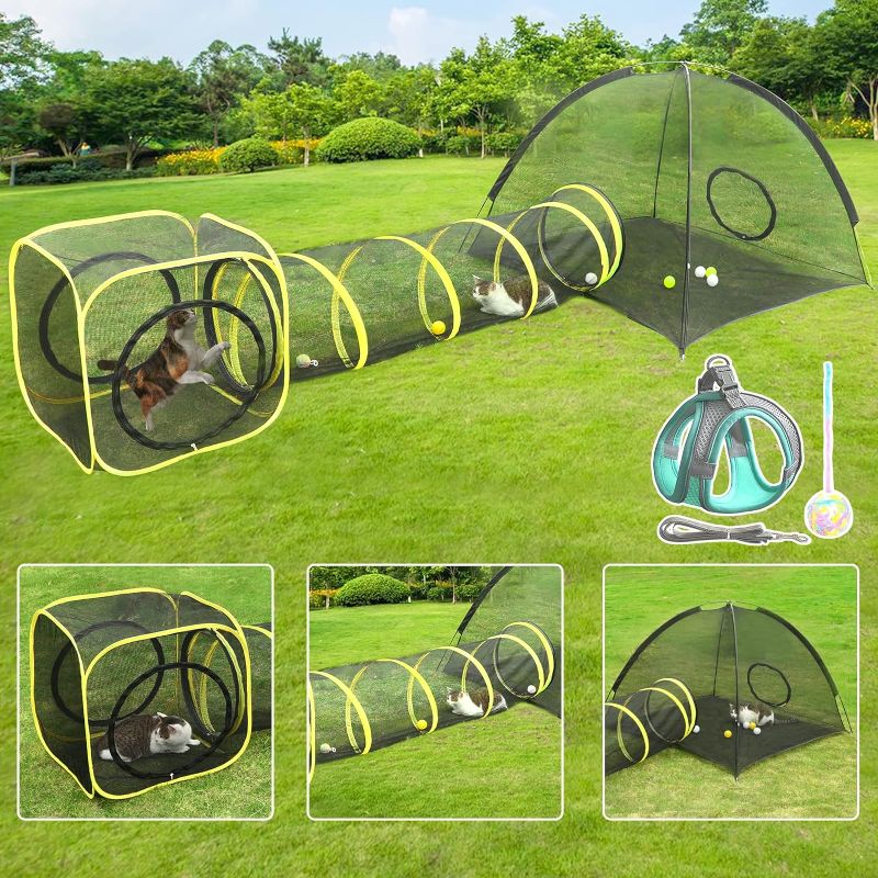 Photo 1 of **prev used**Outdoor Cat Enclosures for Cats Indoor, Portable Mesh Tent, Tunnel, Playhouse with Adjustable Harness and Leash Walking, Colorful Tease Ball Small Animals