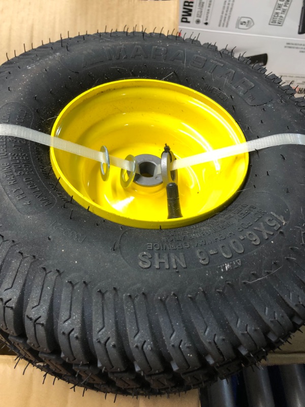 Photo 4 of 15x6.00-6" Front Tire Assembly Replacement for 100 and 300 Series John Deere Riding Mowers - 2 pack