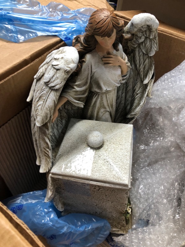 Photo 2 of Joseph's Studio by Roman Inc., Memorial Box with Angel, Garden Collection, Religious Statue, Holy Family, Memorial, Angel, Patron Saint, Garden Décor (8x11x16)  **WING BROKEN**