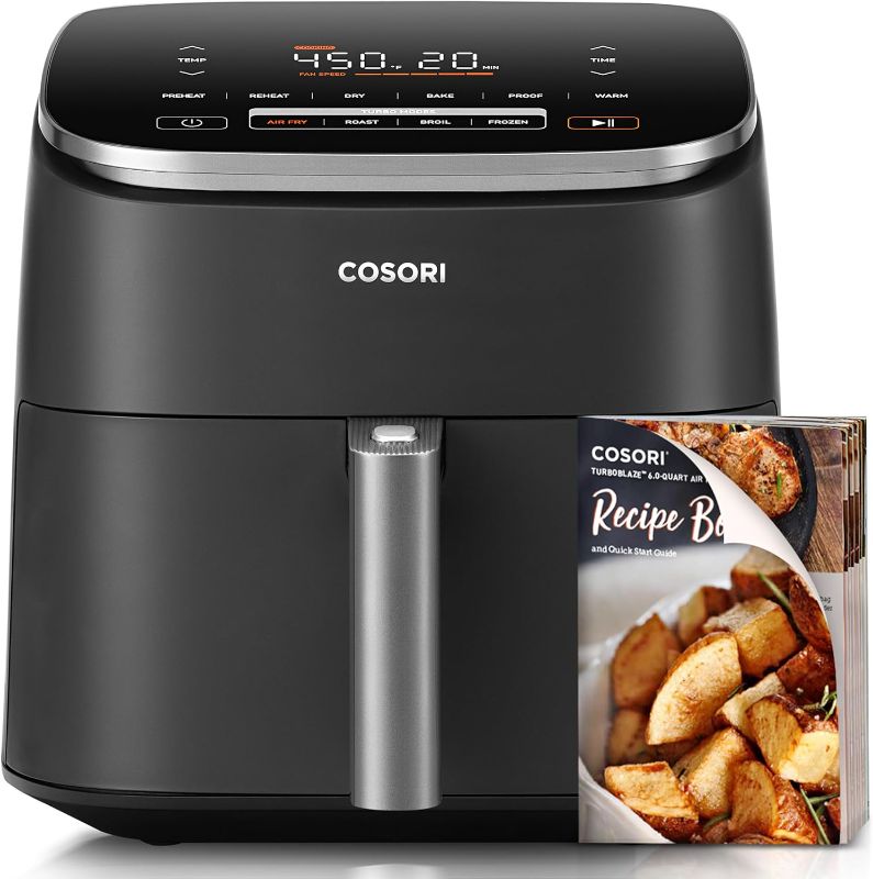 Photo 1 of COSORI Air Fryer 6 Qt, 9-in-1 Functions, 5 Fan Speeds, Nutrition Facts for 100+ In-App Recipes, Faster Roast, Bake, Dehydrate, Reheat, Broil, Proof, 95% Less Oil, Dishwasher Safe, TurboBlaze, Gray