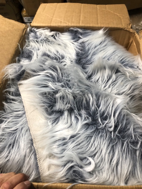 Photo 3 of Ashler Faux Fur Rug, Fluffy Shaggy Area Rug Ultra Soft 3 x 5 Feet Rectangle Fur Rug Frosted Bottom Blue Fuzzy Rug Machine Washable Shag Rug, Nursery Decor Throw Rugs for Bedroom, Living Room 3 x 5 ft Frosted Bottom Blue