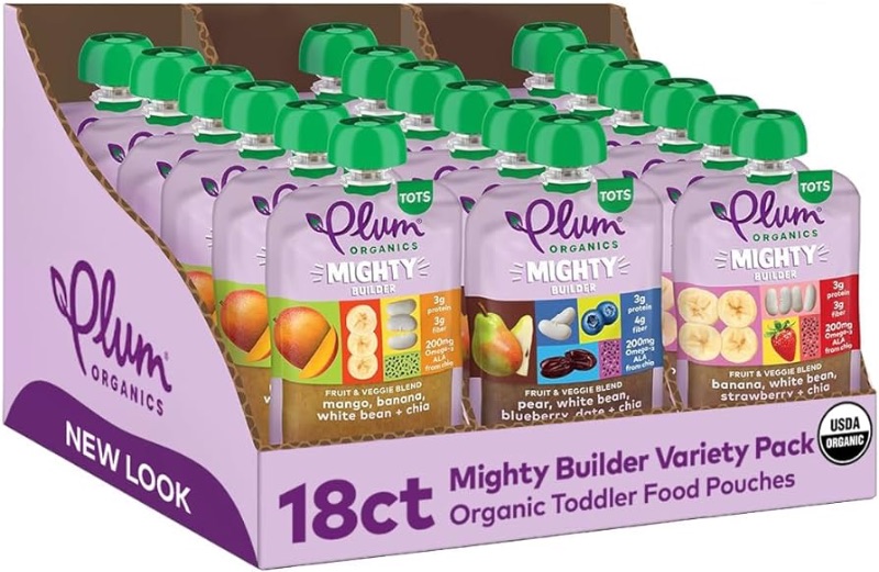 Photo 1 of **NO RETURN**EXP 6/24**Plum Organics Mighty Builder Organic Toddler Food - Fruit and Veggie Blend Variety Pack - 4 oz Pouch (Pack of 18) - Organic Fruit and Vegetable Toddler Food Pouch