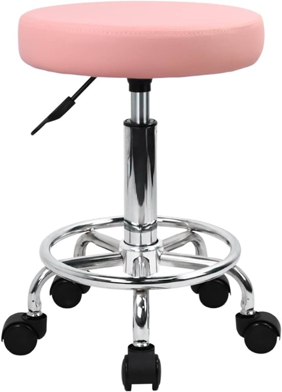 Photo 1 of KKTONER PU Leather Round Rolling Stool with Foot Rest Swivel Height Adjustment Spa Drafting Salon Tattoo Work Office Massage Stools Task Chair (Pink)