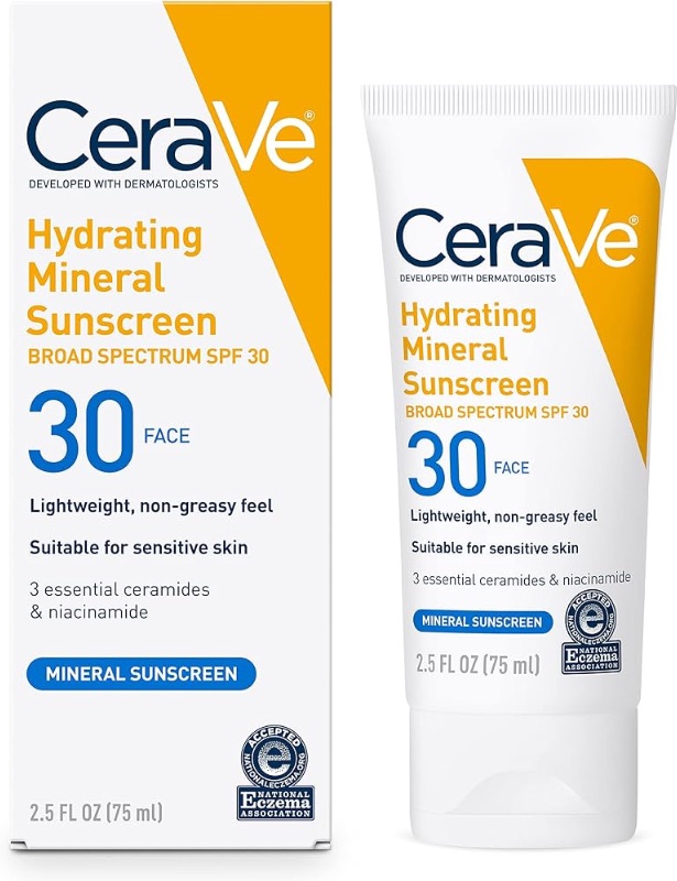 Photo 1 of **NO RETURNS**CeraVe 100% Mineral Sunscreen SPF 30 | Face sunscreen With Zinc Oxide & Titanium Dioxide | Hyaluronic Acid + Niacinamide + Ceramides | Oil Free Sunscreen For Face | Travel Size Sunscreen 2.5 oz