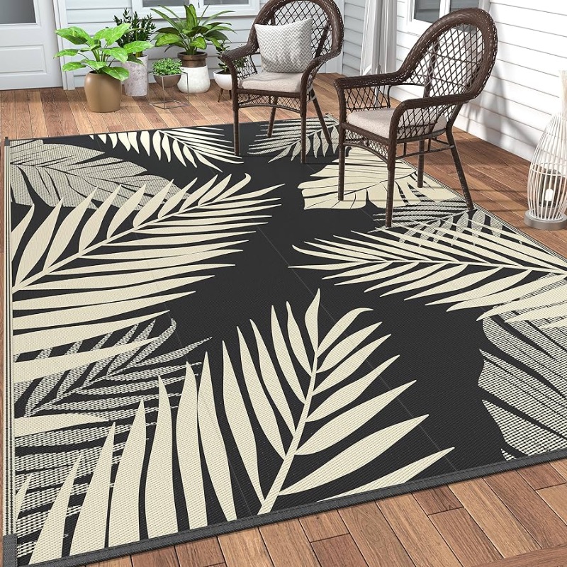 Photo 1 of 	4.2  2,037
GENIMO Outdoor Rug 5' x 8' Waterproof for Patios Clearance, Reversible Outdoor Plastic Straw Camping Rug Carpet, Large Area Rugs Mats for RV, Picnic, Backyard, Deck, Balcony, Porch, Beach, Black&Beige