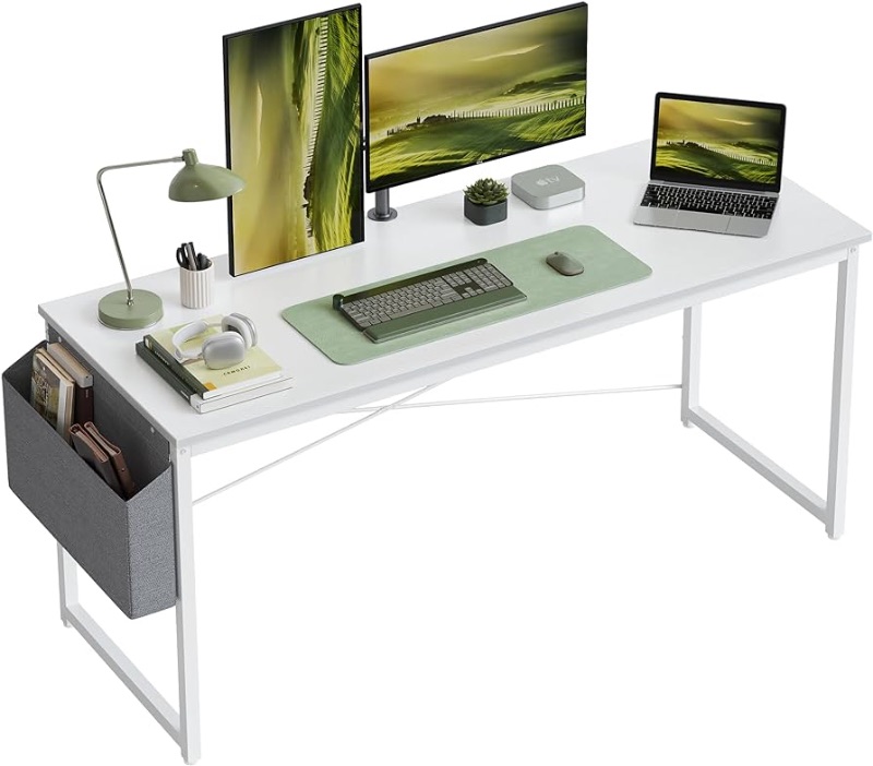 Photo 1 of (NON-REFUNDABLE) Cubiker Computer Deska, 63 Inch Modern Simple Style Desk for Home Office, Sturdy Writing Desk with Storage Bag, White