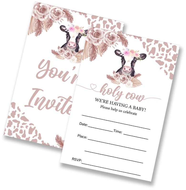 Photo 1 of **BUNDLE**No Returns**(2 packs) LOTHUY Holy Cow Baby Shower Party Invitations- 4"x6" (20 Invitations and Envelopes)