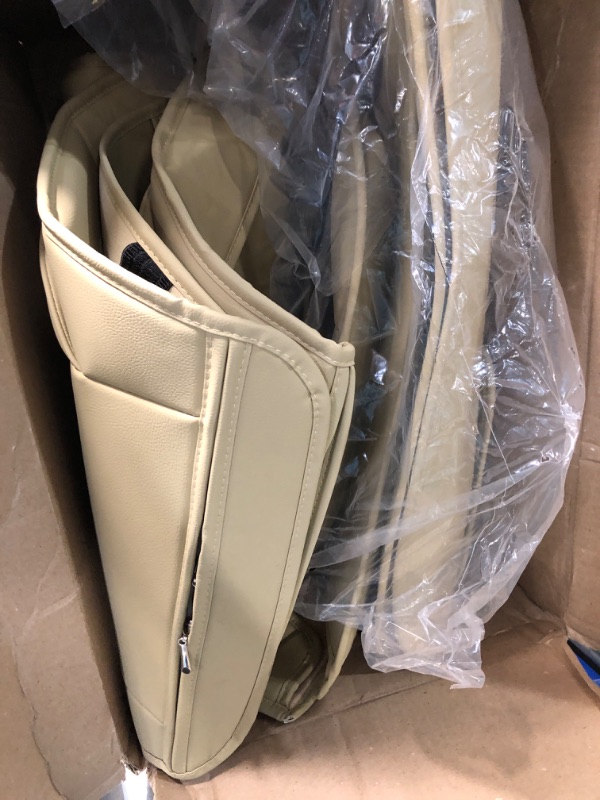 Photo 1 of AOOG Leather Car Seat Covers, Leatherette Automotive Vehicle Cover for Cars SUV Pick-up Truck, Universal Non-Slip Vehicle Cover Waterproof Interior Accessories, Full Set. FULL SET BEIGE