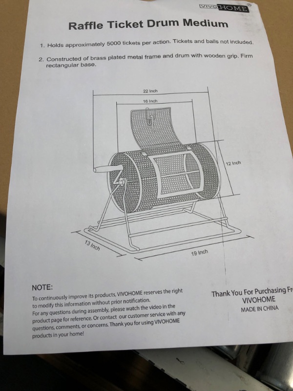 Photo 2 of VIVOHOME 16 Inch x 12 Inch Brass Plated Raffle Drum Lottery Spinning Drawing with Wooden Turning Handle Holds 5000 Tickets Medium 16 Inch x 12 Inch