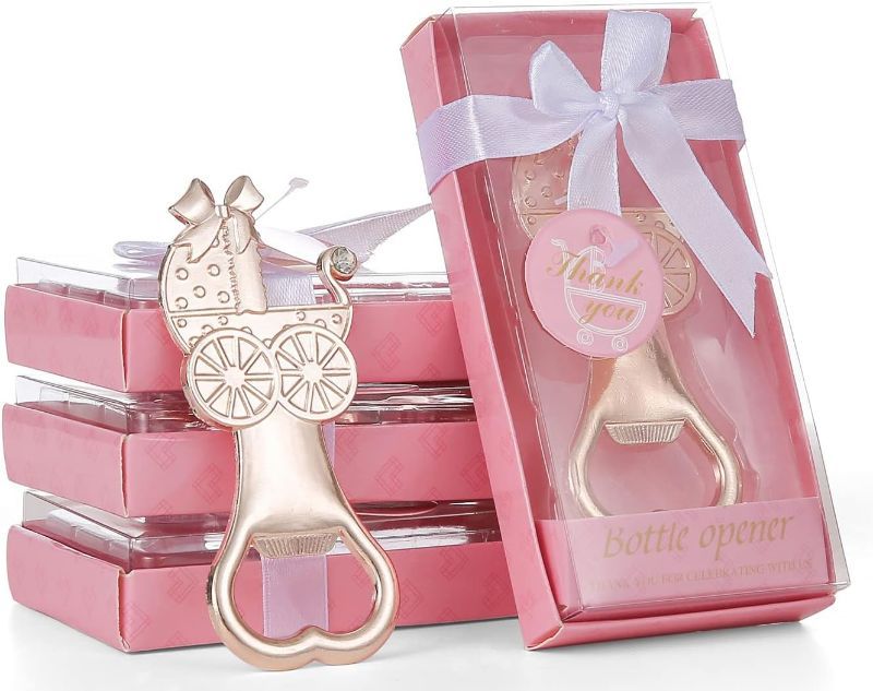 Photo 1 of **12 PACK BUNDLE NON REFUNDABLE**
12 Pack Bottle Openers for Baby Shower Favors, (Pink, Baby Carriage)
