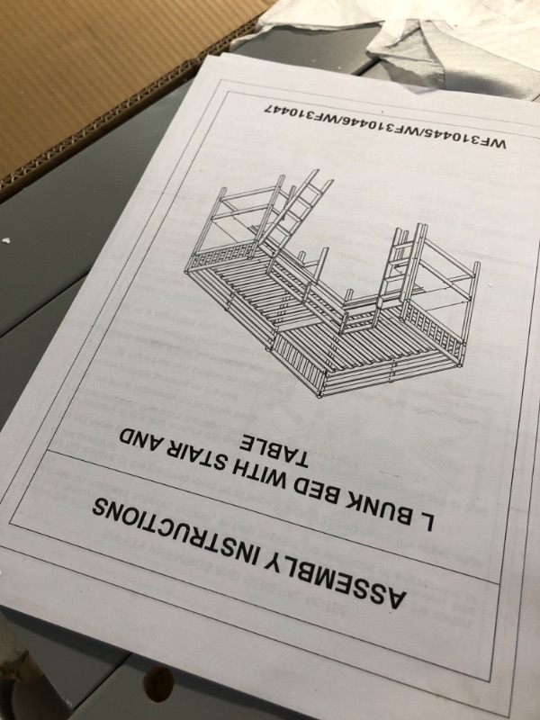 Photo 3 of **BOX 2 OF 3 ONLY** NON-REFUNDABLE**Merax Wood Twin Size L-Shaped Loft Bed with Ladder and 2 Built-in L-Shaped Desks,2 Beds in 1 for Dormitory,No Box Spring Required,Gray
