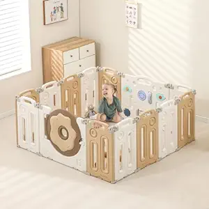 Photo 1 of Baby Playpen, Foldable Baby Playpen, Playpen for Babies and Toddlers, Baby Fence with Game Panel and Safety Gate, Adjustable Play Pens, Portable Kids Play Yards for Indoor, 14 Panels
