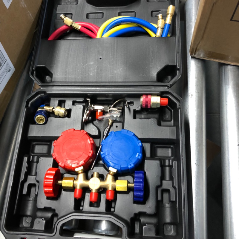 Photo 2 of (NON-REFUNDABLE) P PBAUTOS 3CFM 1/4HP Single Stage Vacuum Pump and 3-Way Manifold Gauge Set for R12, R22, R134A, R502 Refrigerants for HVAC Refrigeration Recharging and Maintenance, No Oil Included 3CFM Vacuum Pump Set