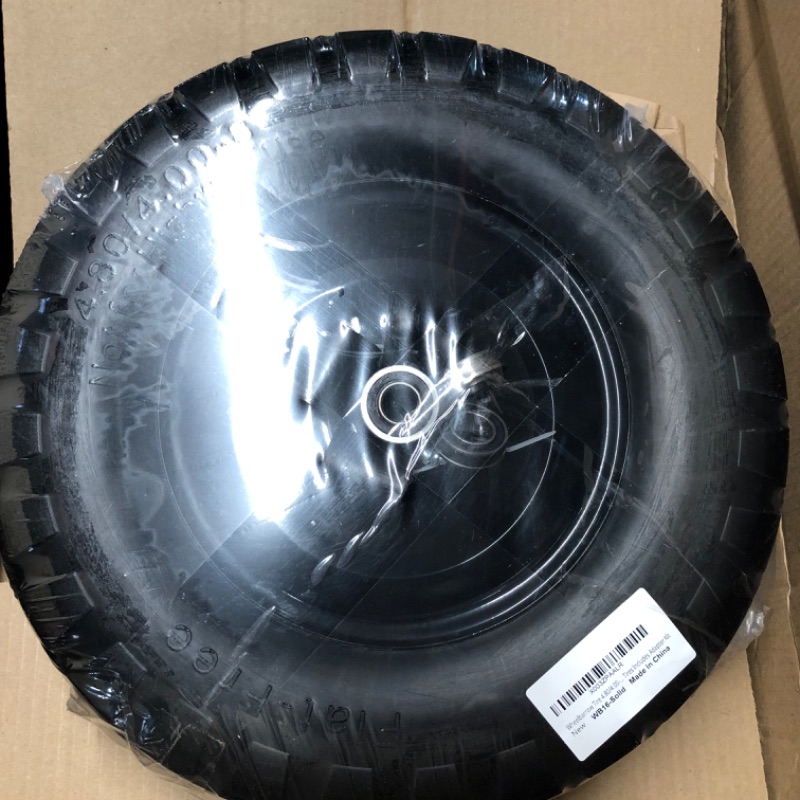 Photo 1 of Wheelbarrow Tires 4.80/4.00-8 Flat Free, 16 inch Solid 4.80/4.00-8 Tire and Wheel with 5/8” or 3/4” Bearings, Wheel Barrow Tires 4.80/4.00-8 Includes Adapter Kit