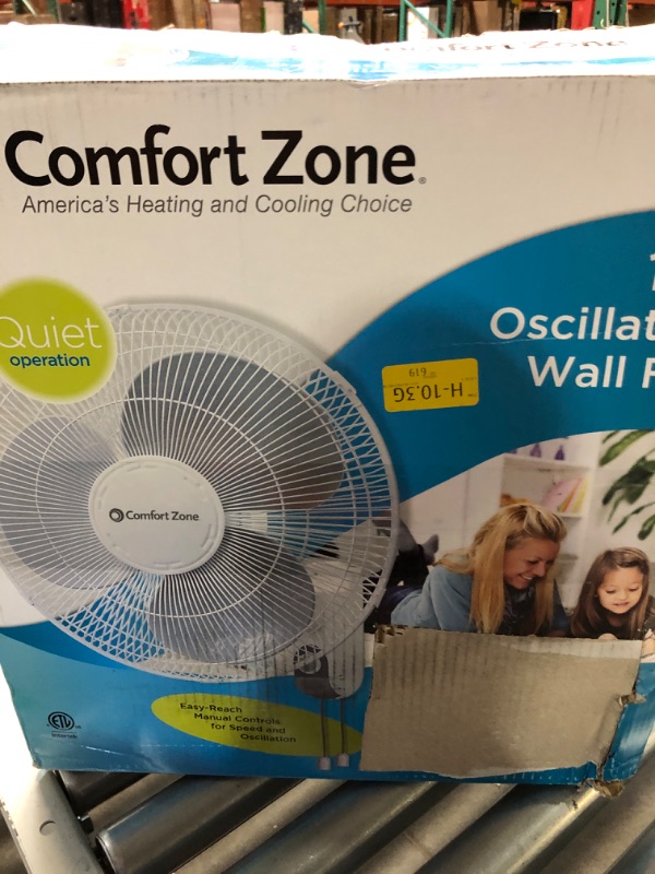 Photo 5 of ***DAMAGED - FAN BLADE CRACKED - NUMEROUS PARTS MISSING - SEE PICTURES***
Comfort Zone Oscillating Wall Mount Fan with Adjustable Tilt, 16 inch, 3 Speed, Metal Grille, 90 Degree Oscillation, Airflow 14.07 ft/sec, Ideal for Home, Bedroom, Gym & Office, CZ1