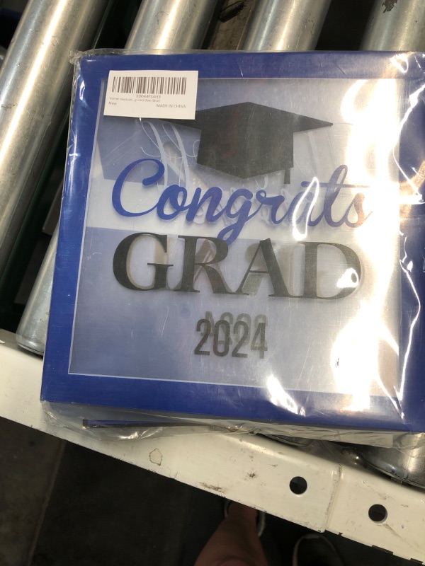 Photo 2 of Class of 2024 Graduation Card Box with 30 Pcs Advice Cards, Blue Black Graduation Card Box Holder with LED Light Congrats Grad Gift Card Box for School College 2024 Graduation Party Decor