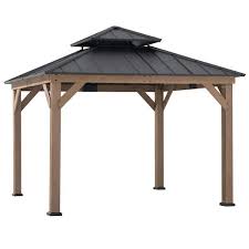 Photo 1 of (NON-REFUNDABLE) 11 ft. x 11 ft. Outdoor Gazebo Patio Steel Hardtop Gazebo with Cedar Frame and Ceiling Hook (BOX 1 OF 2) 
