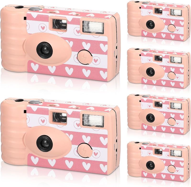 Photo 1 of Kigeli 6 Pack Disposable Camera One Time Use Film Camera 35 mm Single Use Camera for Wedding Birthday Valentine Valentine's Day Party Supplies Travel