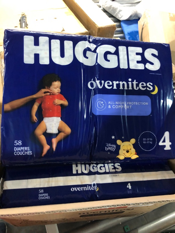 Photo 3 of Huggies Size 4 Overnites Baby Diapers: Overnight Diapers, Size 4 (22-37 lbs), 116 Ct (2 Packs of 58) Size 4 116