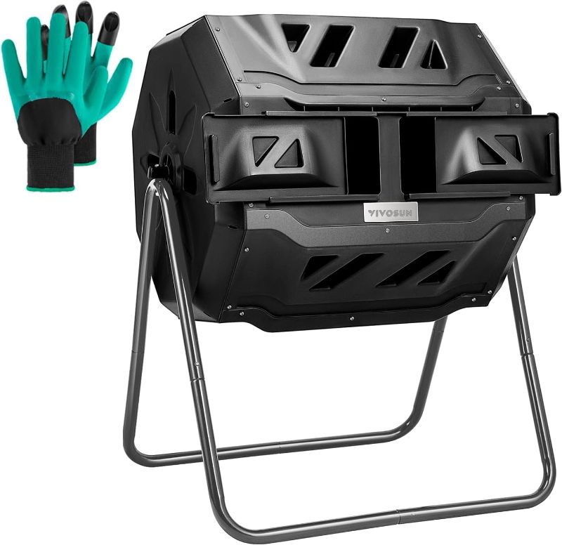 Photo 1 of 
VIVOSUN Outdoor Tumbling Composter Dual Rotating Batch Compost Bin, 43 Gallon Black Door