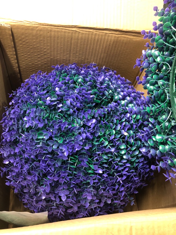 Photo 3 of (READ FULL POST) Two 16 Inch Artificial Plant Purple Topiary Ball, UV Resistant Anti-Fading Faux Boxwood Balls, Hanging Fake Plants Balls for Indoor Outdoor, Garden, Wedding Party Decor