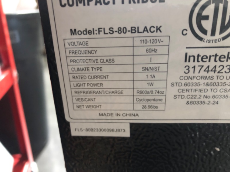 Photo 1 of ***USED - POWERS ON - UNABLE TO TEST FURTHER - SEE COMMENTS***
KRIB Bling FLS-80-Black 3.5Cu.Ft Compact, Small Refrigerator with Freezer, Retro Fridge with Dual Door, 7 Level Adjustable Thermostat for Garage, Dorm,Bedroom, Office, Apartment, Black